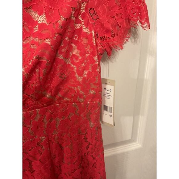 NWT Eliza J Coral Lace Cap Sleeve Surplice Neck Sheath Dress, sz 10 - Picture 6 of 8